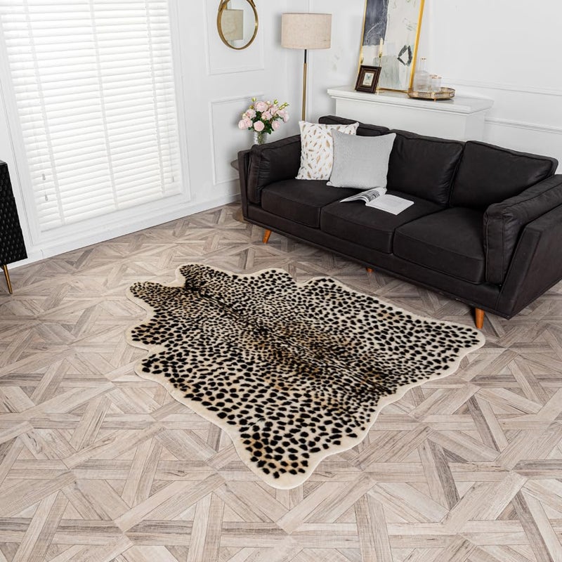 yingda1992 Leopard Area Rug Animals Printed Hide Mats Faux Fur Cowhide Skin Carpet for Home Office, Living Room, Bedroom, 5.2ft x 6.5ft (160 x 200cm) - Image 1